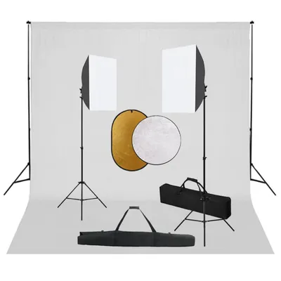 Produktbild von Fotostudio-Set mit Softboxen, Hintergrundsystem und Reflektor