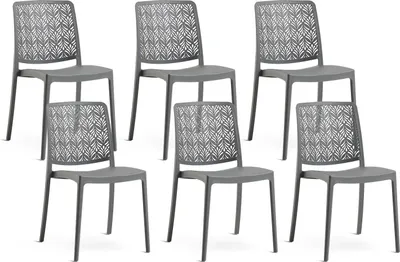 Image de lot de 6 chaises empilables en polypropylène avec fibre de verre pour le jardin ou l'intérieur, imperméables et résistantes - YARA - Gris foncé