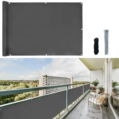 Produktbild von Balkon Sichtschutz 90×300 cm, Anthrazit, mit Ösen UV30+ & blickdicht; Polyester 160g/m² (wetterfest); Ösen à 50cm; Inkl. 24 Kabelbinder & 12m Seil;