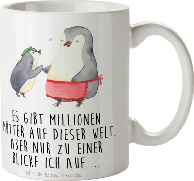 Produktbild von Mr. & Mrs. Panda Kaffeetasse Pinguin mit Kind - Weiß - Geschenk, Muttertag, Teetasse, Vorbild Mama, Keramiktasse, Mutter, Becher, Pott, Tasse, Mami, Kaffeebecher