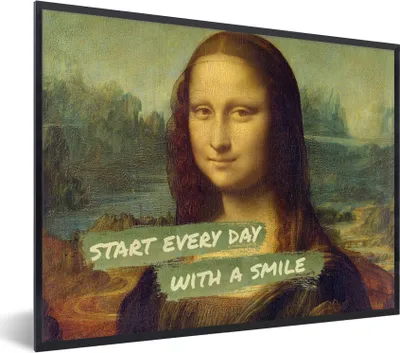 Produktbild von MuchoWow® Gerahmtes Poster Mona Lisa - Da Vinci - Zitat 80x60 cm - Poster mit Schwarzem Bilderrahmen Wandposter Rahmen Foto Bilder - Schwarzem - Mit Gestell
