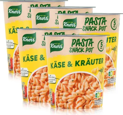 Produktbild von Knorr Pasta Snack Pot Käse & Kräuter 59g - In 5 Minuten fertig (5er Pack)