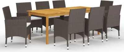 Produktbild von Garten-Essgruppe 9-teilig für 8 Personen, Braun, Tisch 200x100 cm, inkl. Kissen