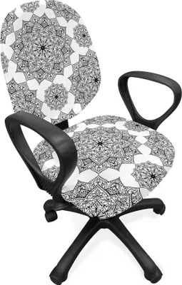 Produktbild von ABAKUHAUS Mandala Bürostuhl Schonbezug, Monochrome Blumen Ethnic, dekorative Schutzhülle aus Stretchgewebe, Schwarz-Weiss