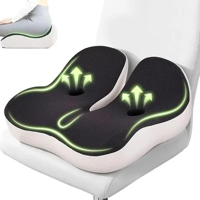 Produktbild von PolkaHome® Ergonomisches Sitzkissen für Bürostuhl, Memory Foam Kissen mit zwei Löchern, Orthopädisches Sitzkissen für Steißbein,