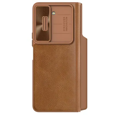 Produktbild von Lederhülle Mit Klappe Und Kamerahülle Für Samsung Galaxy Z Fold 5 Nillkin Qin Leder Pro - Braun