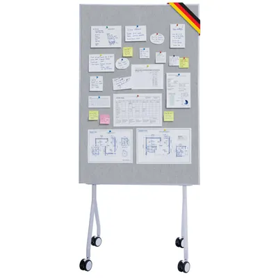 Produktbild von Floordirekt Mobile Präsentationstafel Giant, 80×120 cm, Grau, mit feststellbaren Rollen, stabiler Metallrahmen, beidseitige Filztafel mit Ablage