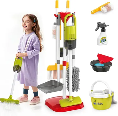 Produktbild von Kinderstaubsauger Mit Saug und Soundfunktion, 14pcs Kinder Reinigung Set, Putzset Kinderbesen Set für Kleinkinder, Spielzeug für die Hausreinigung
