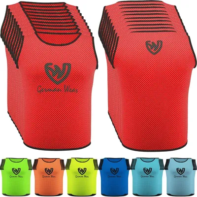 Produktbild von 10x Fußball Leibchen Trainingsleibchen Markierungshemd Fußballleibchen für Kinder Jugend und Erwachsene, Farbe:Rot, Bibs:Junior (M)