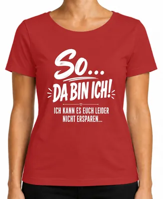Imagen del producto de "Aquí estoy, no puedo evitaroslo" Camiseta sarcástica con mensaje para mujer, Roja, M