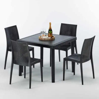Produktbild von ProduceShop S7090SETA4SBIY, Schwarz, Polyrattan, 4 Sitz(e), 90 cm, 90 cm, 74 cm