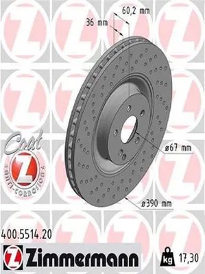 Produktbild von 2x ZIMMERMANN Bremsscheibe 400.5514.20 60mm 17 3kg 390mm