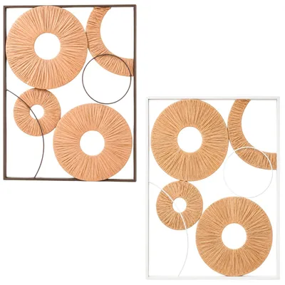 Produktbild von Wanddekoration 2er Set 48 x 68 cm, Home Accents Metall Wanddeko in Naturfarben, 2 sortierte Boho Wandhänger für Wohnzimmer, Flur, Schlafzimmer & Büro, Boho Wanddeko Wandschmuck für Wohnzimmer, Flur