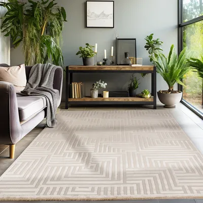 Zdjęcie produktu dla Dywan do salonu, sypialni, przedpokoju, miękki dywan w stylu boho, wzór 3D, styl skandynawski, miękki, rozmiar: 120x170 cm Kolor : Beżowy-1
