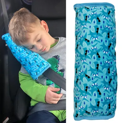 Obrázek produktu pro HECKBO dětský polštářek na bezpečnostní pás – Žralok, suchý zip, pratelný potah, 30 × 12 cm