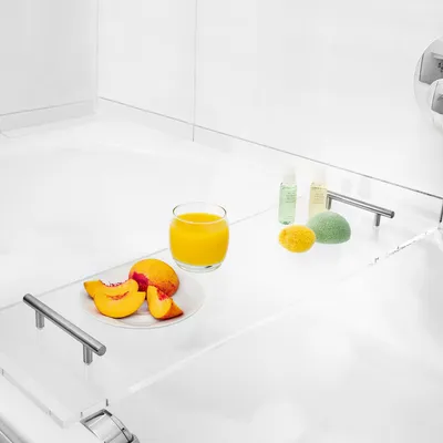 Produktbild von Navaris Badewannenablage aus Acryl Glas - Buch Ablage Weinglas Halterung Badewannentablett - Wannenablage Badewannenbrett Badewannentisch -