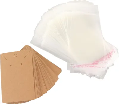 Image de 100sets Earring Cards Hanging Holes Design Transparent Bag Kraft Paper Jewelry Display Cards for Gift Wrapping
