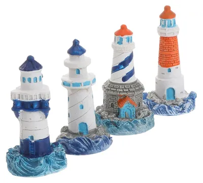 Produktbild von Dekorationsset Leuchtturm (4 Stück) – Miniatur-Landschaftsdekoration – Maritime Kunst – DIY-Dekoration – Perfekt für Miniaturgärten – Niedliche Ozean-Dekoration – Miniaturdekoration