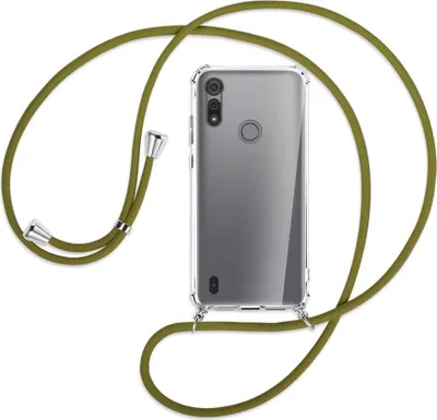Produktbild von Handykette Backcover-Schutzhülle mit Band (Metall silberfarben) für Motorola Moto E6s - khaki