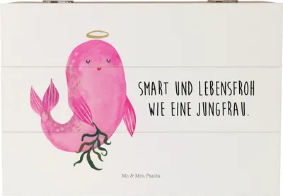Produktbild von Mr. & Mrs. Panda Box Sternzeichen Jungfrau 22 x 15 cm - Weiß - Geschenk, Kiste, fotobox, Holzbox, schatztruhe, Geburtstag August, Jungfer, Geschenkbox, Meerjungfrau