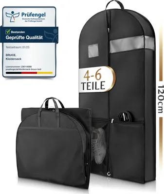 Produktbild von Bruce.® Großer Kleidersack Kurz 120 x 60 cm, 12 cm Tiefe für 4-6 Teile, Knitterfrei und Mottenfrei Lagern, Hochwertige Kleiderhülle für Anzug