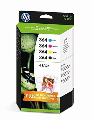Produktbild von HP 364 4-pack Black/Cyan/Magenta/Yellow Original Ink Cartridges, Standardertrag, Schwarz, Cyan, Magenta, Gelb, Tinte auf Pigmentbasis, Tinte auf Farbstoffbasis, 4 Stück(e), 250 Seiten