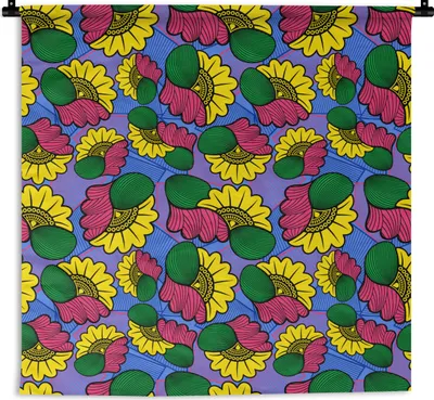 Produktbild von MuchoWow® Wandteppich Wandbehang Blumen - Muster - Afrika 150x150 cm Tapisserie Dekoration Wandtuch - Wohnaccessoires - Modernes