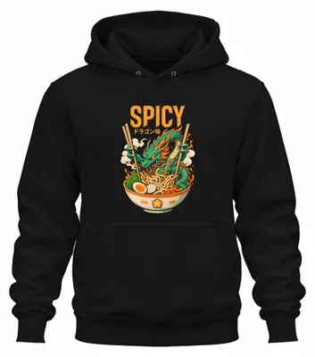 Zdjęcie produktu dla Spicy Dragon Ramen – Japońska zupa ramen, japoński styl Y2K, bluza z kapturem "Otaku", czarna, rozmiar XL