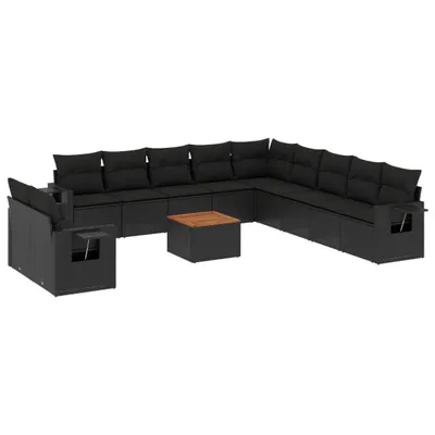 Image de vidaXL Ensemble de 12 canapés de jardin avec coussins noir poly rotin
