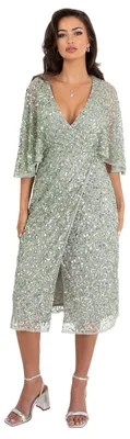 Produktbild von Maya Deluxe Damen Womens Midi Dress Ladies Sequin Embellished Cape Sleeve Wrap D