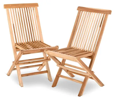 Produktbild von Gartenstuhl 2er-Set, klappbar, aus massivem Teakholz in Natur, wetterfest, platzsparend und pflegeleicht für Garten, Terrasse und Balkon