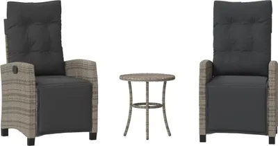 Immagine prodotto di vidaXL Set da bistrot 3 pezzi con cuscini in polirattan grigio
