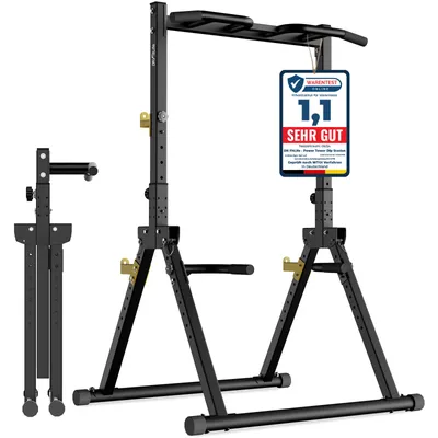 Produktbild von DH FitLife Power Tower Faltbar | Freistehende Klimmzug- & Dip-Station bis 150 kg mit Hantelablagen | Kraftstation Kraftturm für Zuhause