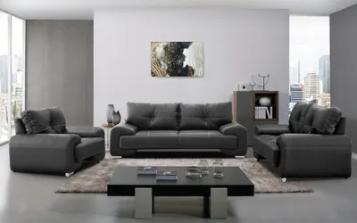 Produktbild von Polstergarnitur – Sofa-Set 3+2+1 OMEGA – Kunstleder Dolaro 08 schwarz, stilvoll & bequem