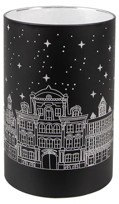 Productafbeelding van Clayre & Eef theelichthouder met LED, diameter 9 cm, hoogte 16 cm, zwart glas