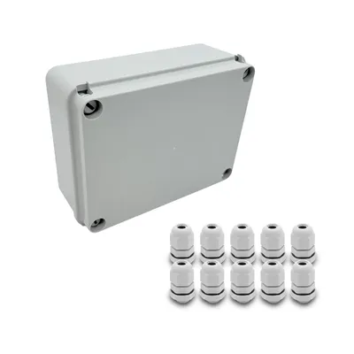 Produktbild von ARLI Set: Abzweigdose IP67 Aufputz 190 x 145 x 80 mm + 10x Kabelverschraubungen M12 x 1,5 mm