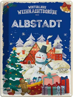 Produktbild von vianmo Blechschild 40x30 cm Weihnachtsgrüße ALBSTADT Abenteuer Reisen Urlaub Weihnachten