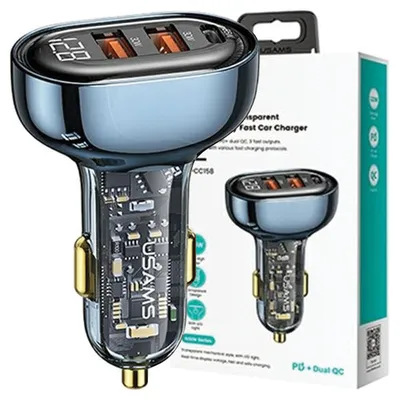 Zdjęcie produktu dla Usams Ład. Sam. 2Xusb+1Xusb-C 125W Fast Charge Transparent Blue Cc158Cc02 (Us-Cc158)