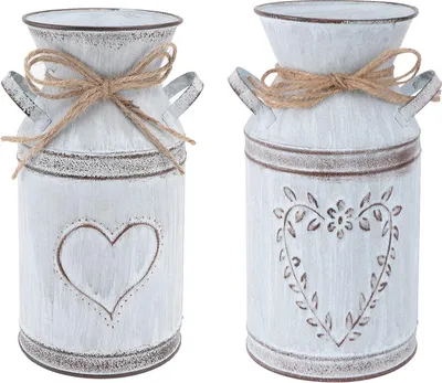 Produktbild von 2-teiliges Vintage-Blumenvase-Herz-Milchkrug-Eisenblumentopf-Set im Shabby-Chic-Landhausstil, rustikaler Blumeneimer, Metalleimer-Pflanzgefäß, dekorative Vase, Kaktustopf für Wohnzimmertischdekoration