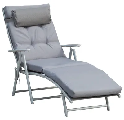Obrázok produktu pre Outsunny – ležadlo na slnko, plážové ležadlo, záhradné ležadlo, skladacie, nastaviteľné, kovové, sivé