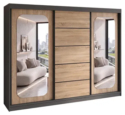 Produktbild von BELANO Schwebetürenschrank 200 cm mit Spiegel – Kleiderschrank mit Schiebetüren, Innenausstattung:  Premium