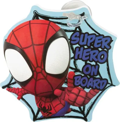 Produktbild von Tataway Marvel Spidey Baby an Bord mit Spidey-Grafiken, Spinnennetzform und Saugnapfbefestigung, Baby an Bord-Schild