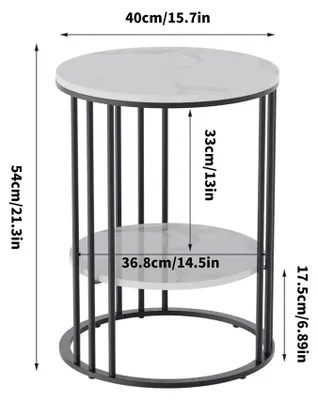 Produktbild von Moderner Couchtisch - quadratischer Beistelltisch - 2 Ebenen - Sinterstein-Tischplatte und Metallgestell - 40x40x54 cm - schwarz-weiß