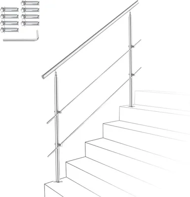 Immagine prodotto di Jopassy 150cm scala ringhiera corrimano in acciaio inox per scale balaustra balcone 2 traverse, interno ed esterno