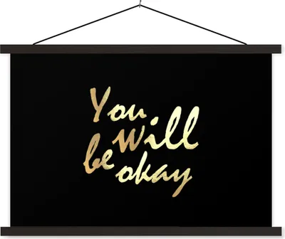 Produktbild von MuchoWow® Textilposter Zitat - Motivation - Gold - Schwarz 90x60 cm mit schwarzem Rahmen - Aufhängungssatz