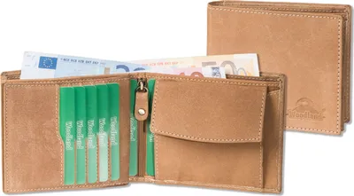 Produktbild von Woodland® Querformatbörse mit Platz für 11 Kreditkarten aus ölgewaschenem Rindsleder im Vintage-Look/Cognac