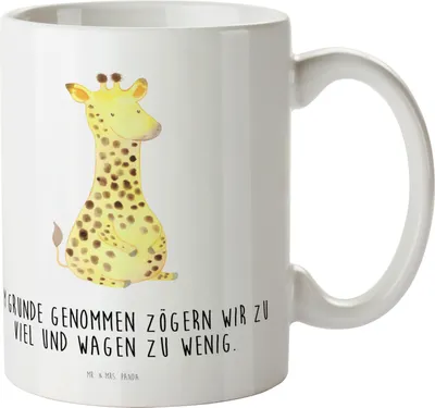 Produktbild von Mr. & Mrs. Panda Camping Tasse Giraffe Zufrieden - Weiß - Geschenk, Afrika, Plastikbecher, Haferl, Campingbecher, Schulkind, Glück, Abenteuer, Trinklernbecher