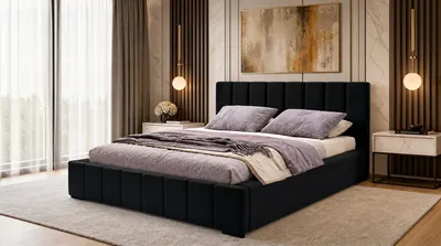 Produktbild von Nero Polsterbett 200x200 cm, Doppelbett mit Bettkasten, Velourstoff Schwarz