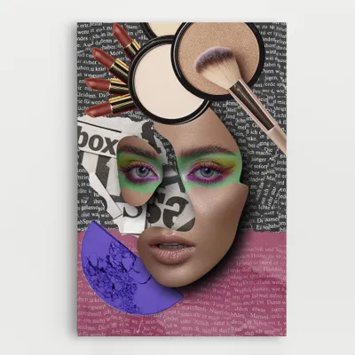 Produktbild von ARTHUB® Leinwandbild 80x120 cm, Makeup Collage | Wohnzimmerdekoration, Hängende Bilder, Wanddekoration, Heimdekoration, Moderne, Collagen