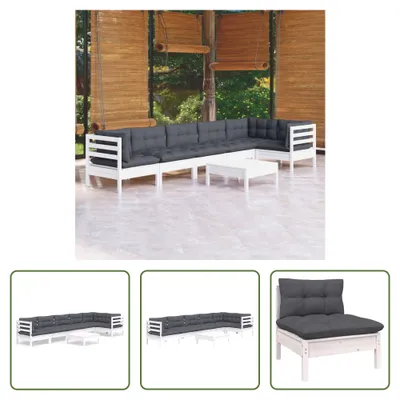 Produktbild von The Living Store 7-tlg. Garten-Lounge-Set mit Kissen Weiß Kiefernholz